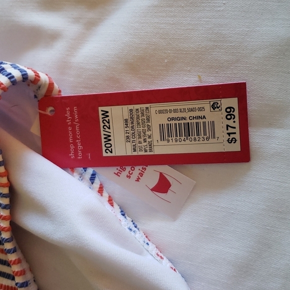 Xhilaration Blue/Dark Orange Ribbed High Leg Scoop Waist Bikini Bottoms 20/22W # - Picture 7 of 8